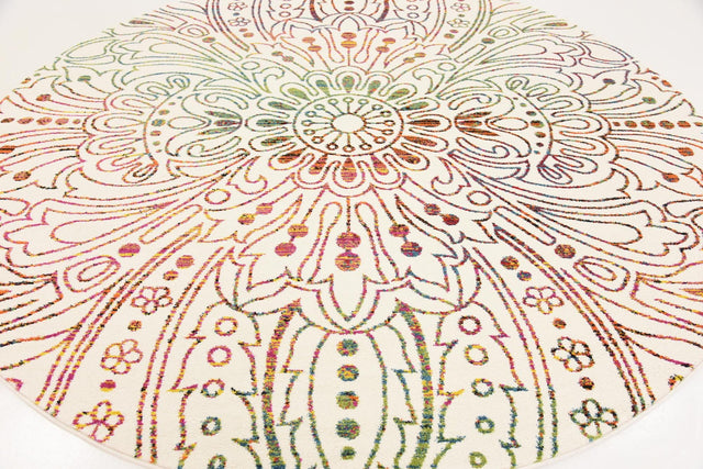 Ivory 8' x 8' Lyon Round Area Rug Vivid Colorful Abstract Modern 100% Polypropylene Carpet for Living Room, Dining, Office for Sale at Rug Engine
