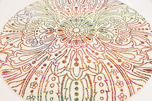 Ivory 6' 1 x 6' 1 Lyon Round Area Rug Vivid Colorful Abstract Modern 100% Polypropylene Carpet for Living Room, Dining, Office for Sale at Rug Engine