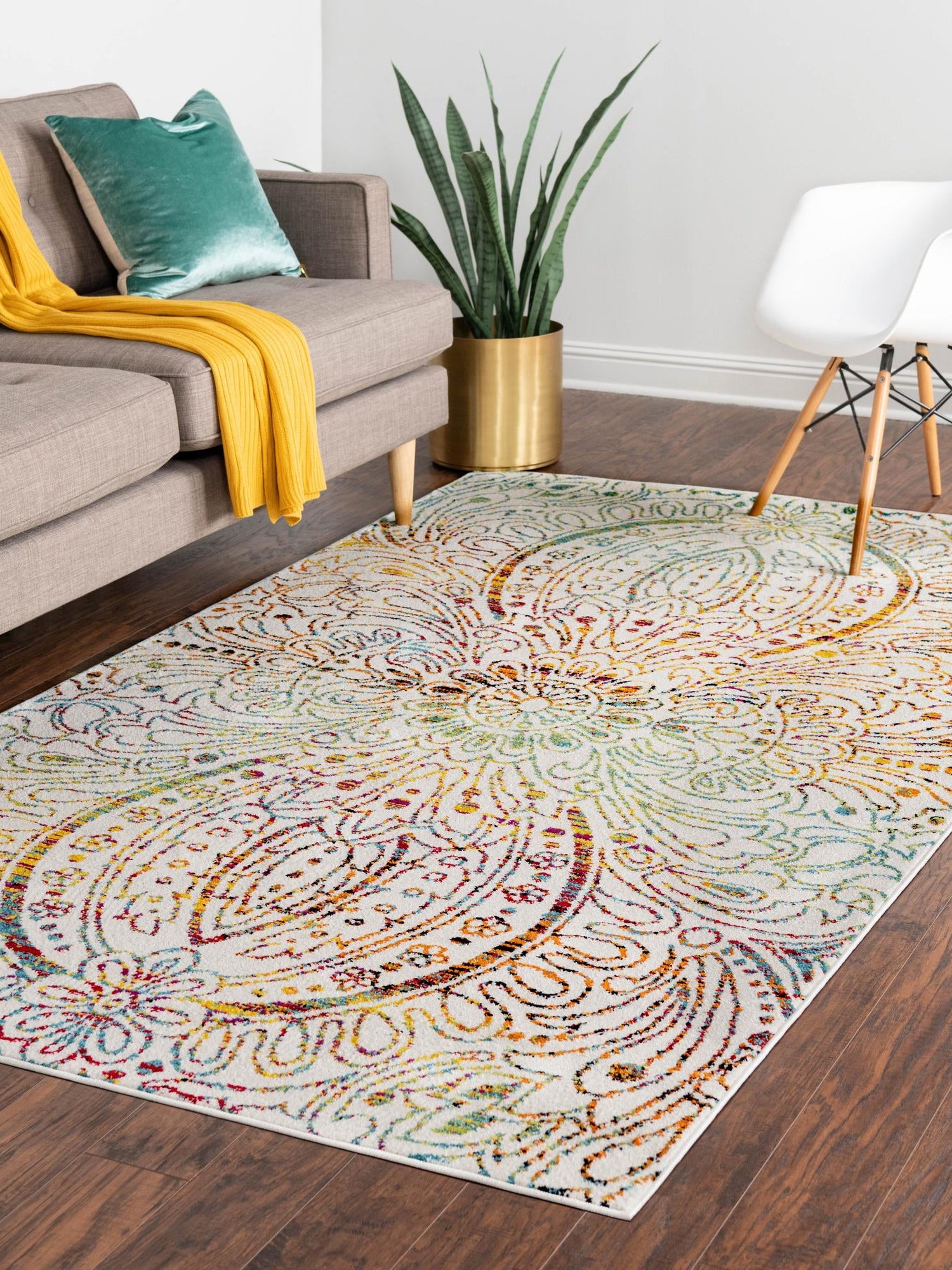 Ivory 8' x 10' Lyon Rectangle Area Rug Vivid Colorful Abstract Modern 100% Polypropylene Carpet for Living Room, Dining, Office for Sale at Rug Engine