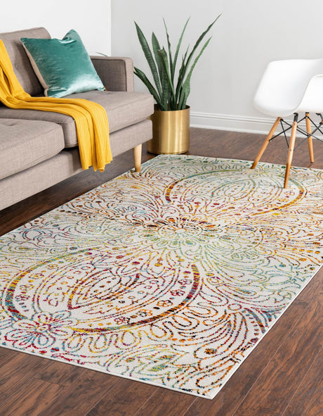 Ivory 8' x 10' Lyon Rectangle Area Rug Vivid Colorful Abstract Modern 100% Polypropylene Carpet for Living Room, Dining, Office for Sale at Rug Engine