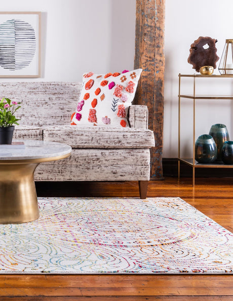 Ivory 4' 1 x 6' 1 Lyon Rectangle Area Rug Vivid Colorful Abstract Modern 100% Polypropylene Carpet for Living Room, Dining, Office for Sale at Rug Engine