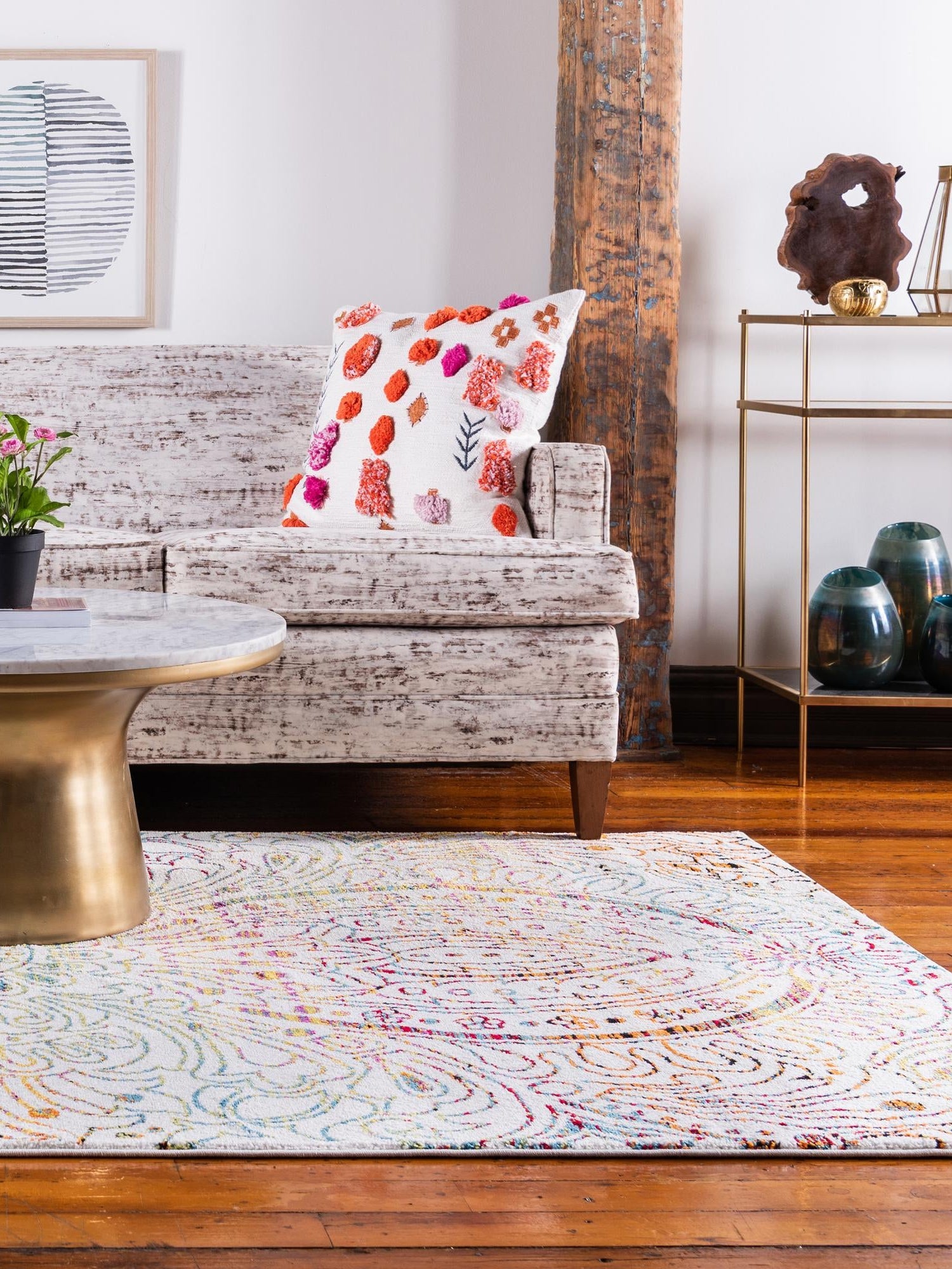 Ivory 8' x 10' Lyon Rectangle Area Rug Vivid Colorful Abstract Modern 100% Polypropylene Carpet for Living Room, Dining, Office for Sale at Rug Engine