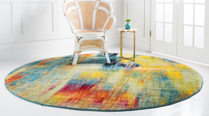 Multicolor 8' x 8' Lyon Round Area Rug Vivid Colorful Abstract Modern 100% Polypropylene Carpet for Living Room, Dining, Office for Sale at Rug Engine