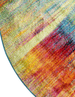 Multicolor 8' x 8' Lyon Round Area Rug Vivid Colorful Abstract Modern 100% Polypropylene Carpet for Living Room, Dining, Office for Sale at Rug Engine