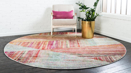 Multicolor 8' x 8' Lyon Round Area Rug Vivid Colorful Abstract Modern 100% Polypropylene Carpet for Living Room, Dining, Office for Sale at Rug Engine