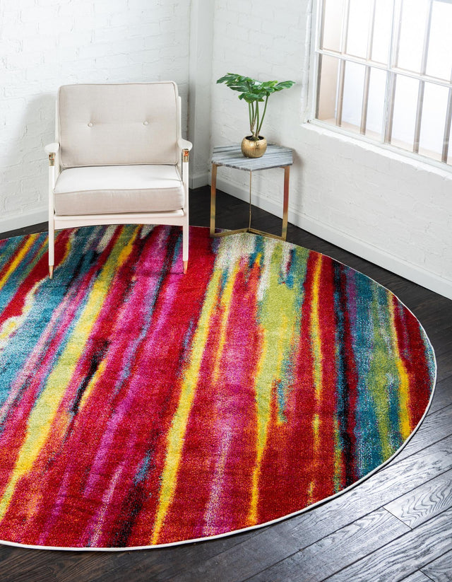 Multicolor 6' x 6' Lyon Round Area Rug Vivid Colorful Abstract Modern 100% Polypropylene Carpet for Living Room, Dining, Office for Sale at Rug Engine