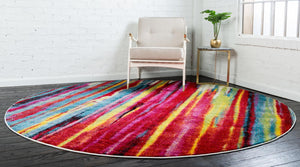 Multicolor 6' x 6' Lyon Round Area Rug Vivid Colorful Abstract Modern 100% Polypropylene Carpet for Living Room, Dining, Office for Sale at Rug Engine