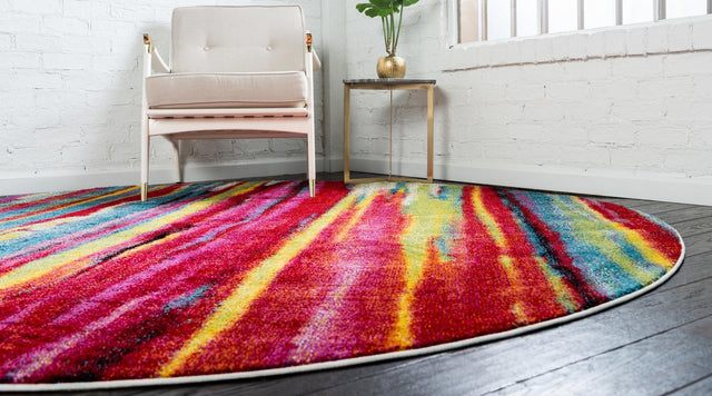 Multicolor 6' x 6' Lyon Round Area Rug Vivid Colorful Abstract Modern 100% Polypropylene Carpet for Living Room, Dining, Office for Sale at Rug Engine