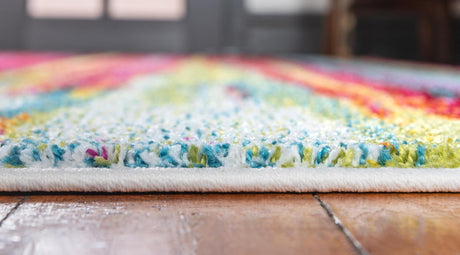 Multicolor 6' x 6' Lyon Round Area Rug Vivid Colorful Abstract Modern 100% Polypropylene Carpet for Living Room, Dining, Office for Sale at Rug Engine