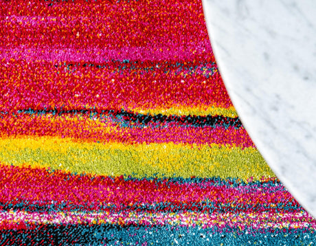 Multicolor 6' x 6' Lyon Round Area Rug Vivid Colorful Abstract Modern 100% Polypropylene Carpet for Living Room, Dining, Office for Sale at Rug Engine
