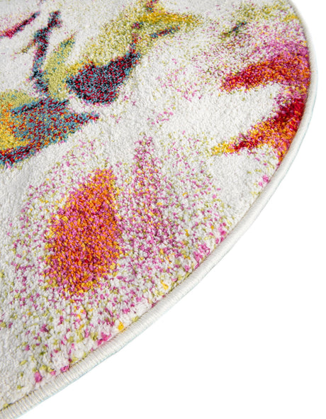 Ivory 7' 10 x 7' 10 Lyon Round Area Rug Vivid Colorful Abstract Modern 100% Polypropylene Carpet for Living Room, Dining, Office for Sale at Rug Engine