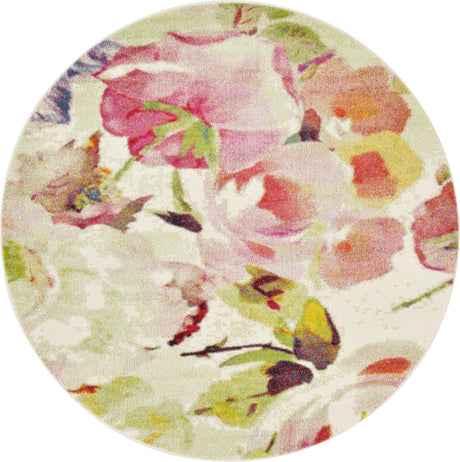 Ivory 8' x 8' Lyon Round Area Rug Vivid Colorful Abstract Modern 100% Polypropylene Carpet for Living Room, Dining, Office for Sale at Rug Engine