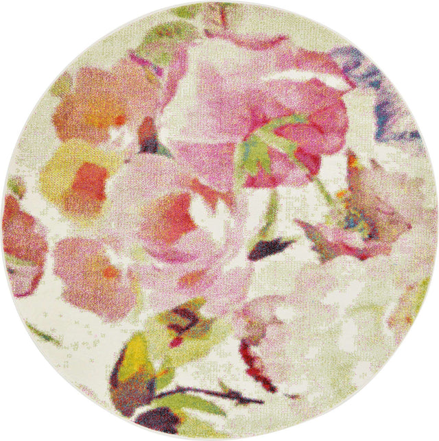 Ivory 6' 1 x 6' 1 Lyon Round Area Rug Vivid Colorful Abstract Modern 100% Polypropylene Carpet for Living Room, Dining, Office for Sale at Rug Engine