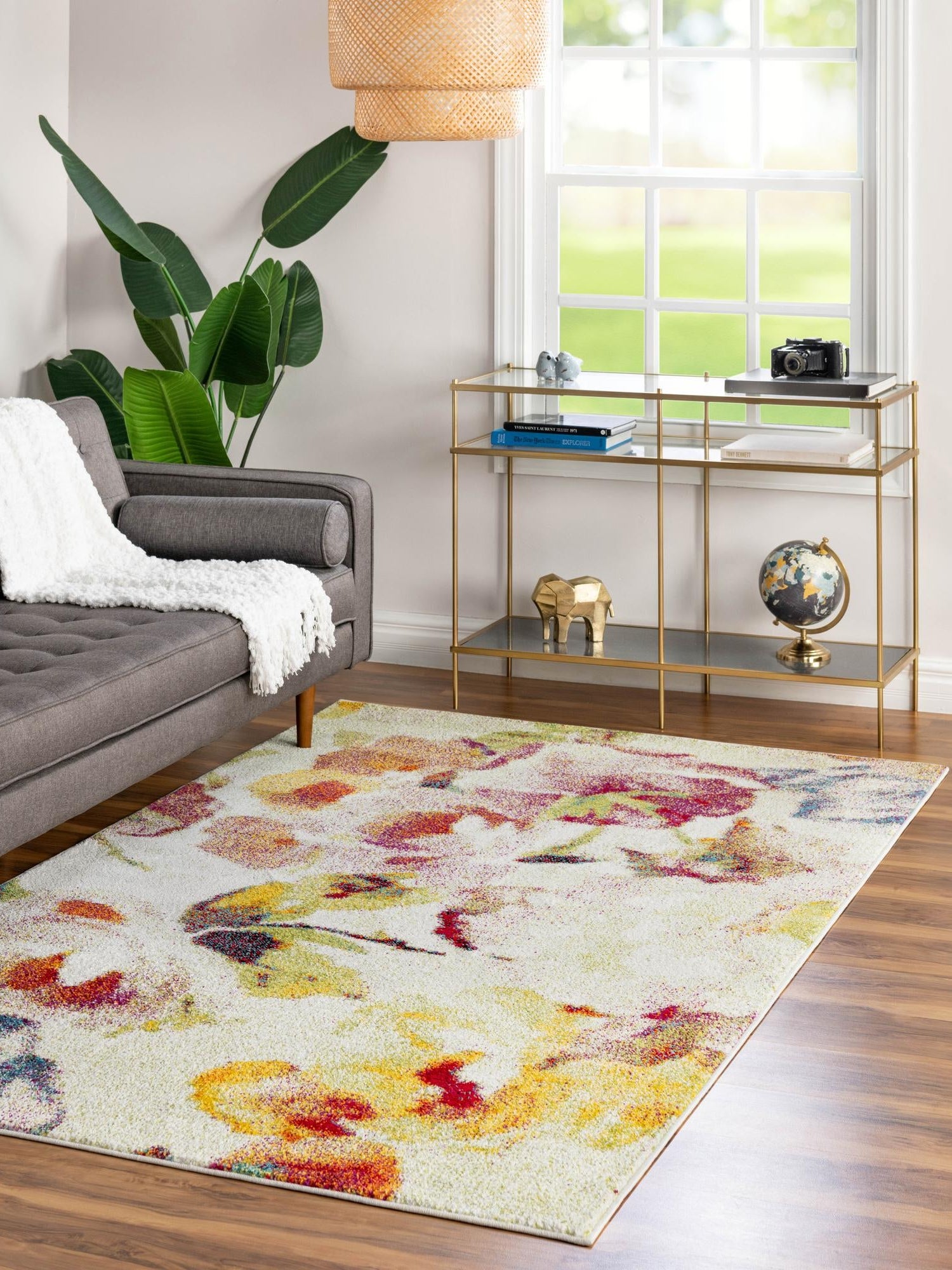 Ivory 5' 1 x 8' Lyon Rectangle Area Rug Vivid Colorful Abstract Modern 100% Polypropylene Carpet for Living Room, Dining, Office for Sale at Rug Engine