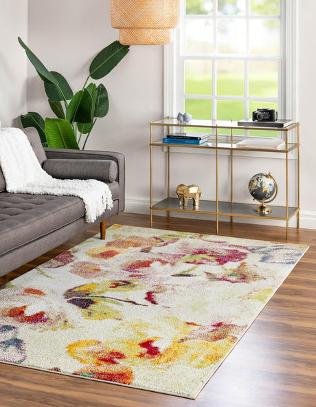 Ivory 6' 1 x 9' Lyon Rectangle Area Rug Vivid Colorful Abstract Modern 100% Polypropylene Carpet for Living Room, Dining, Office for Sale at Rug Engine