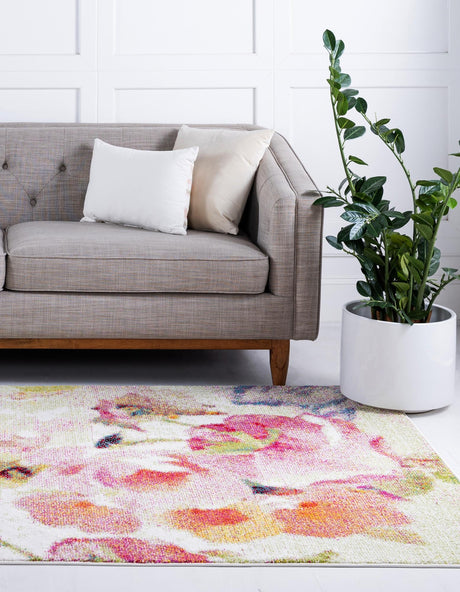 Ivory 7' 1 x 10' Lyon Rectangle Area Rug Vivid Colorful Abstract Modern 100% Polypropylene Carpet for Living Room, Dining, Office for Sale at Rug Engine