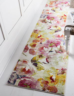 Ivory 2' x 6' 1 Lyon Runner Area Rug Vivid Colorful Abstract Modern 100% Polypropylene Carpet for Living Room, Dining, Office for Sale at Rug Engine