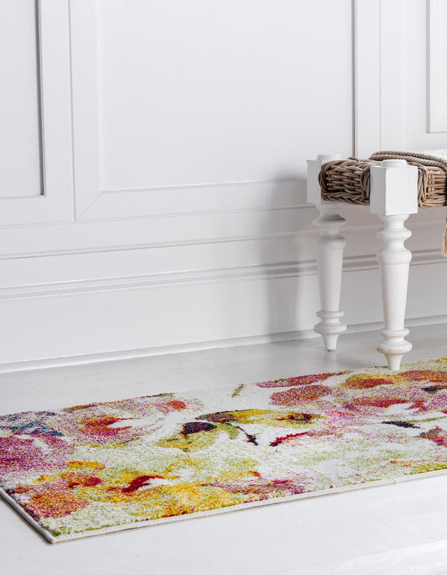 Ivory 2' x 6' 1 Lyon Runner Area Rug Vivid Colorful Abstract Modern 100% Polypropylene Carpet for Living Room, Dining, Office for Sale at Rug Engine