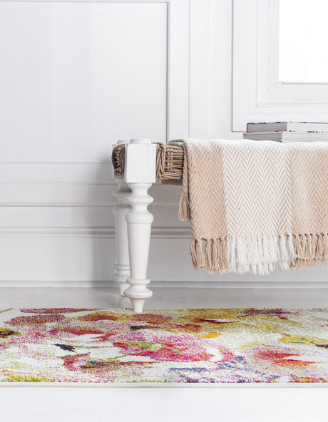 Ivory 2' 7 x 12' Lyon Runner Area Rug Vivid Colorful Abstract Modern 100% Polypropylene Carpet for Living Room, Dining, Office for Sale at Rug Engine