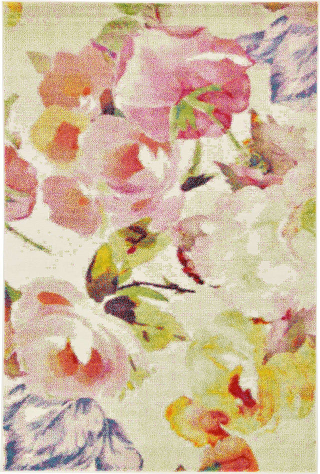Ivory 6' 1 x 9' Lyon Rectangle Area Rug Vivid Colorful Abstract Modern 100% Polypropylene Carpet for Living Room, Dining, Office for Sale at Rug Engine