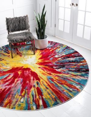 Multicolor 6' 1 x 6' 1 Lyon Round Area Rug Vivid Colorful Abstract Modern 100% Polypropylene Carpet for Living Room, Dining, Office for Sale at Rug Engine
