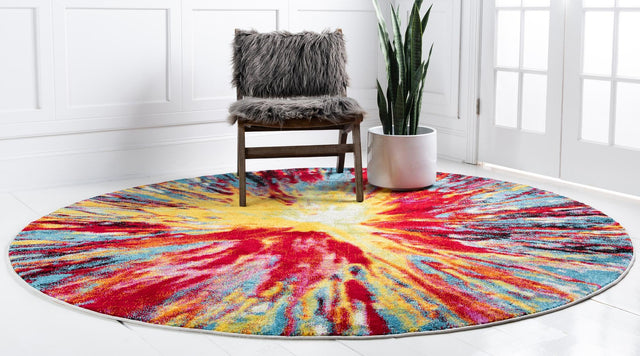 Multicolor 8' x 8' Lyon Round Area Rug Vivid Colorful Abstract Modern 100% Polypropylene Carpet for Living Room, Dining, Office for Sale at Rug Engine