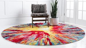 Multicolor 6' 1 x 6' 1 Lyon Round Area Rug Vivid Colorful Abstract Modern 100% Polypropylene Carpet for Living Room, Dining, Office for Sale at Rug Engine