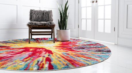 Multicolor 6' 1 x 6' 1 Lyon Round Area Rug Vivid Colorful Abstract Modern 100% Polypropylene Carpet for Living Room, Dining, Office for Sale at Rug Engine