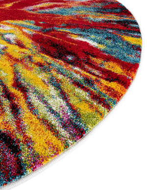 Multicolor 8' x 8' Lyon Round Area Rug Vivid Colorful Abstract Modern 100% Polypropylene Carpet for Living Room, Dining, Office for Sale at Rug Engine