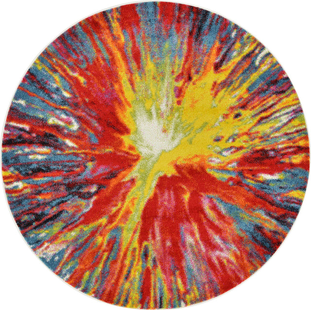 Multicolor 6' 1 x 6' 1 Lyon Round Area Rug Vivid Colorful Abstract Modern 100% Polypropylene Carpet for Living Room, Dining, Office for Sale at Rug Engine