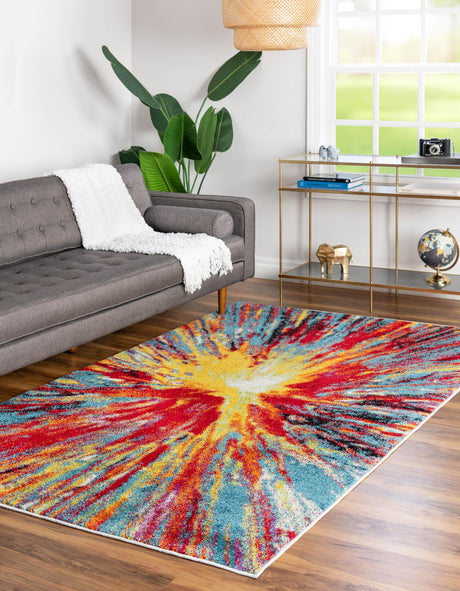 Multicolor 8' x 10' Lyon Rectangle Area Rug Vivid Colorful Abstract Modern 100% Polypropylene Carpet for Living Room, Dining, Office for Sale at Rug Engine