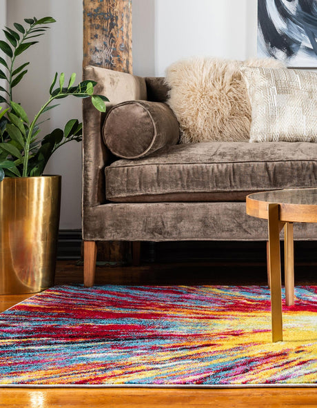Multicolor 4' 1 x 6' 1 Lyon Rectangle Area Rug Vivid Colorful Abstract Modern 100% Polypropylene Carpet for Living Room, Dining, Office for Sale at Rug Engine