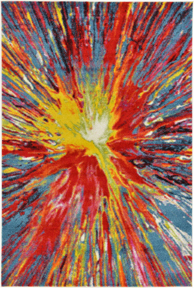 Multicolor 6' 1 x 9' Lyon Rectangle Area Rug Vivid Colorful Abstract Modern 100% Polypropylene Carpet for Living Room, Dining, Office for Sale at Rug Engine
