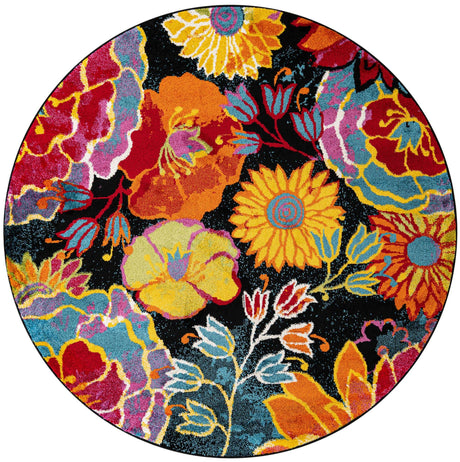 Black 6' 1 x 6' 1 Lyon Round Area Rug Vivid Colorful Abstract Modern 100% Polypropylene Carpet for Living Room, Dining, Office for Sale at Rug Engine