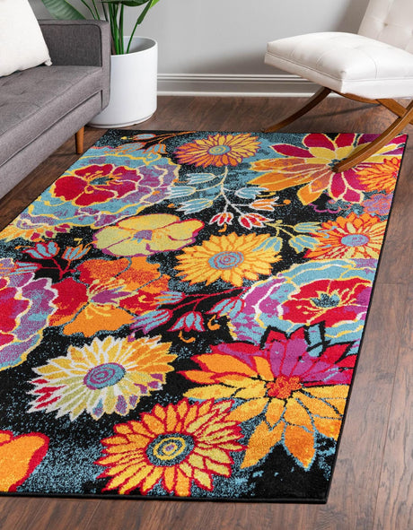 Black 9' x 12' 2 Lyon Rectangle Area Rug Vivid Colorful Abstract Modern 100% Polypropylene Carpet for Living Room, Dining, Office for Sale at Rug Engine