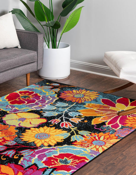 Black 4' x 6' Lyon Rectangle Area Rug Discounted Clearance Final Sale Vivid Colorful Abstract Modern 100% Polypropylene Carpet for Living Room, Dining, Office for Sale at Rug Engine