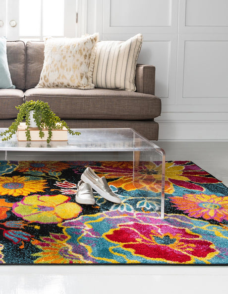 Black 2' x 3' 1 Lyon Rectangle Area Rug Vivid Colorful Abstract Modern 100% Polypropylene Carpet for Living Room, Dining, Office for Sale at Rug Engine