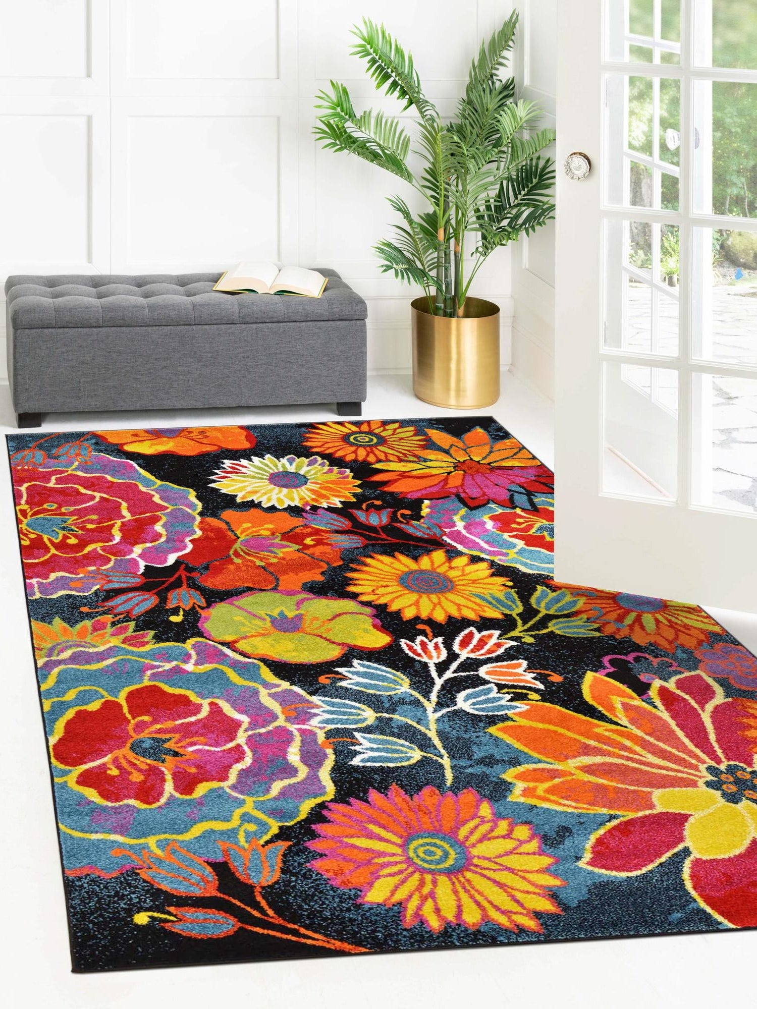 Black 5' 1 x 8' Lyon Rectangle Area Rug Vivid Colorful Abstract Modern 100% Polypropylene Carpet for Living Room, Dining, Office for Sale at Rug Engine