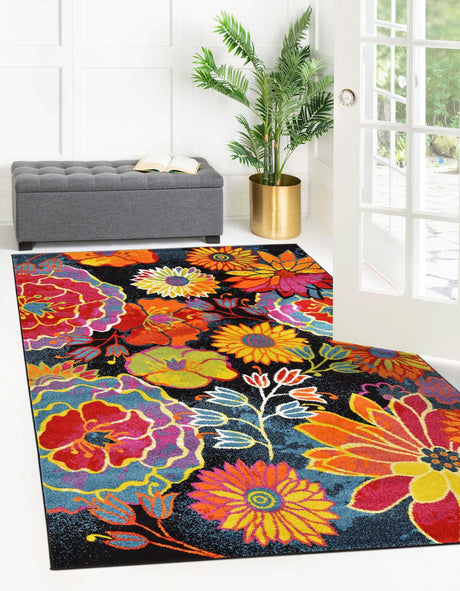Black 5' 1 x 8' Lyon Rectangle Area Rug Vivid Colorful Abstract Modern 100% Polypropylene Carpet for Living Room, Dining, Office for Sale at Rug Engine
