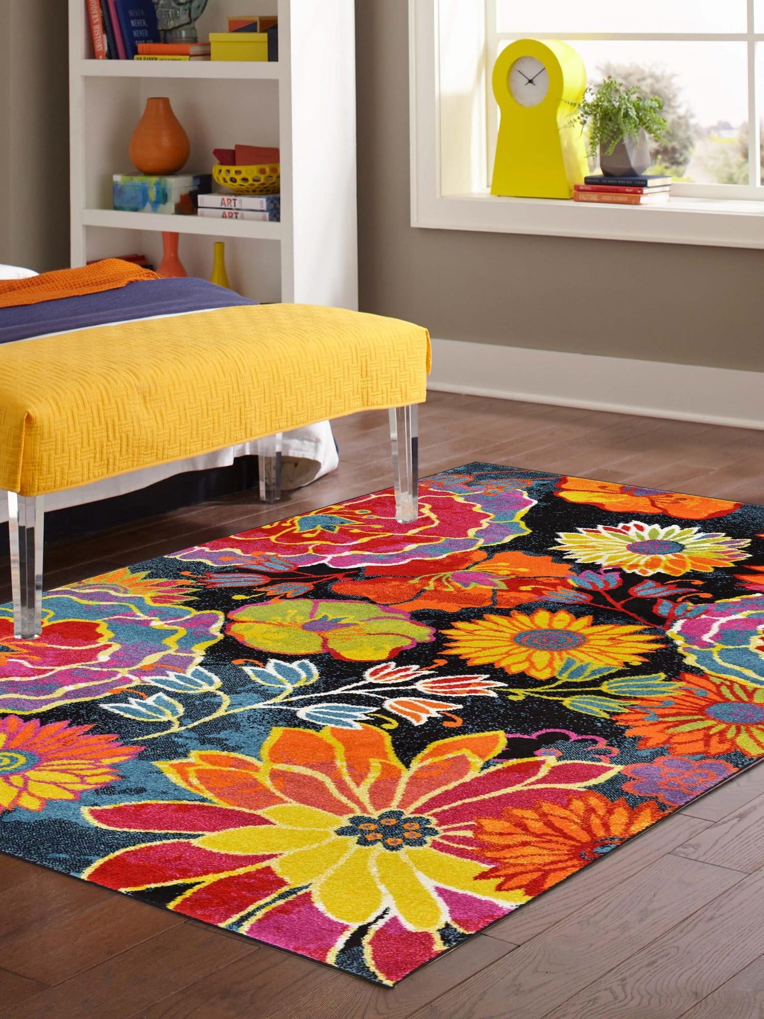 Black 2' x 3' 1 Lyon Rectangle Area Rug Vivid Colorful Abstract Modern 100% Polypropylene Carpet for Living Room, Dining, Office for Sale at Rug Engine