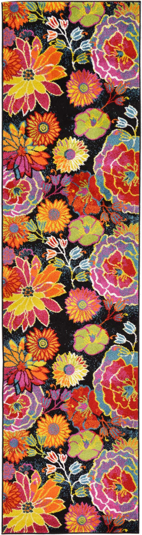 Black 2' 7 x 10' Lyon Runner Area Rug Vivid Colorful Abstract Modern 100% Polypropylene Carpet for Living Room, Dining, Office for Sale at Rug Engine