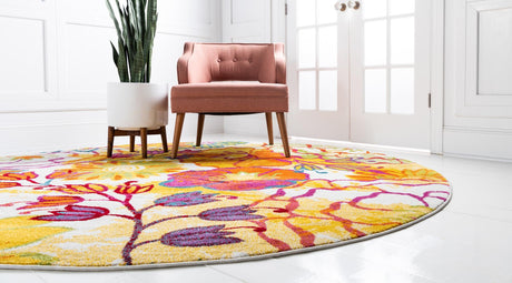 Ivory 3' 3 x 3' 3 Lyon Round Area Rug Vivid Colorful Abstract Modern 100% Polypropylene Carpet for Living Room, Dining, Office for Sale at Rug Engine