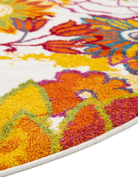 Ivory 3' 3 x 3' 3 Lyon Round Area Rug Vivid Colorful Abstract Modern 100% Polypropylene Carpet for Living Room, Dining, Office for Sale at Rug Engine