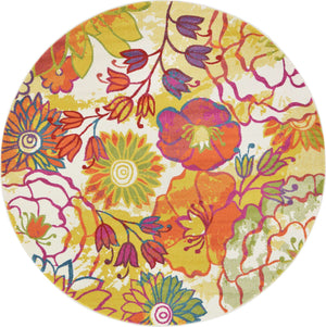 Ivory 8' x 8' Lyon Round Area Rug Vivid Colorful Abstract Modern 100% Polypropylene Carpet for Living Room, Dining, Office for Sale at Rug Engine