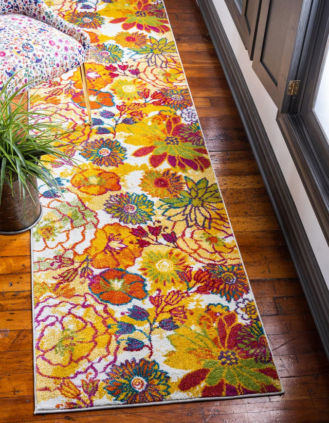Ivory 2' x 8' Lyon Runner Area Rug Vivid Colorful Abstract Modern 100% Polypropylene Carpet for Living Room, Dining, Office for Sale at Rug Engine