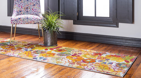 Ivory 2' 7 x 10' Lyon Runner Area Rug Vivid Colorful Abstract Modern 100% Polypropylene Carpet for Living Room, Dining, Office for Sale at Rug Engine