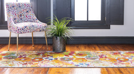 Ivory 2' 7 x 12' Lyon Runner Area Rug Vivid Colorful Abstract Modern 100% Polypropylene Carpet for Living Room, Dining, Office for Sale at Rug Engine