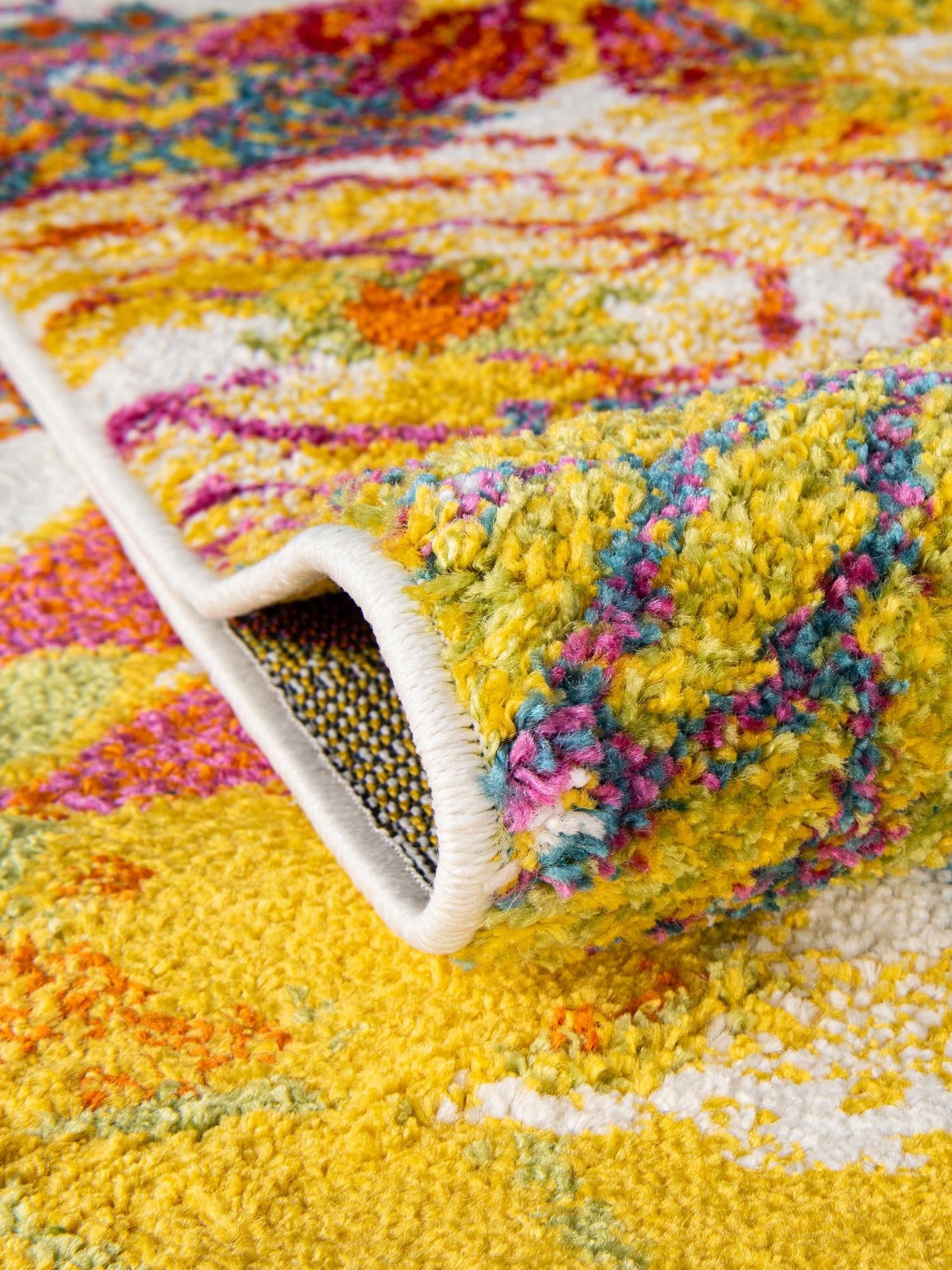 Ivory 2' x 6' 1 Lyon Runner Area Rug Vivid Colorful Abstract Modern 100% Polypropylene Carpet for Living Room, Dining, Office for Sale at Rug Engine