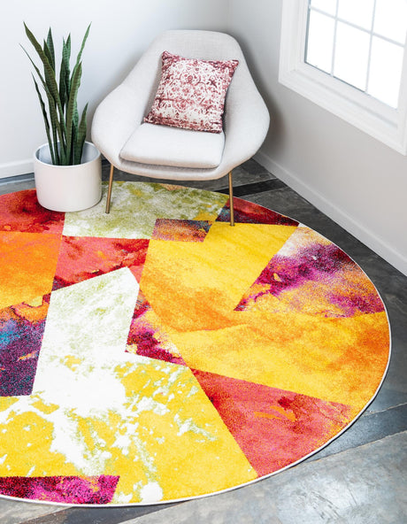 Multicolor 6' 1 x 6' 1 Lyon Round Area Rug Vivid Colorful Abstract Modern 100% Polypropylene Carpet for Living Room, Dining, Office for Sale at Rug Engine