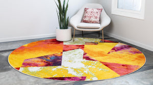 Multicolor 8' x 8' Lyon Round Area Rug Vivid Colorful Abstract Modern 100% Polypropylene Carpet for Living Room, Dining, Office for Sale at Rug Engine